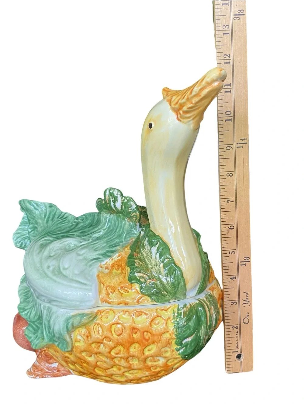 Vintage Vietri Italy Goose Cabbage Tureen Majolica Botanical Kitsch